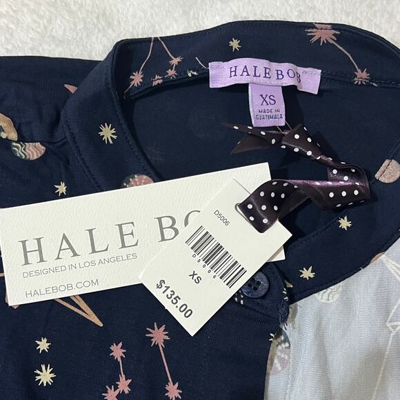 Hale Bob (XS) Celestial Knit Constellation Button Front Pajama Sleep Dress Shirt - Picture 4 of 9